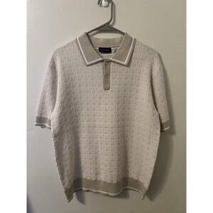 Tahari Textured Knit Polo Sweater – Beige/White – Men’s Small – New With Tags